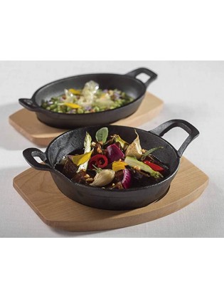 Caçarola Oval Ferro Fundido Ø 21,7 cm Com Base Madeira