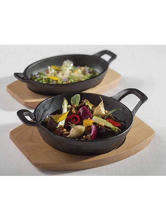 Caçarola Oval Ferro Fundido Ø 21,7 cm Com Base Madeira