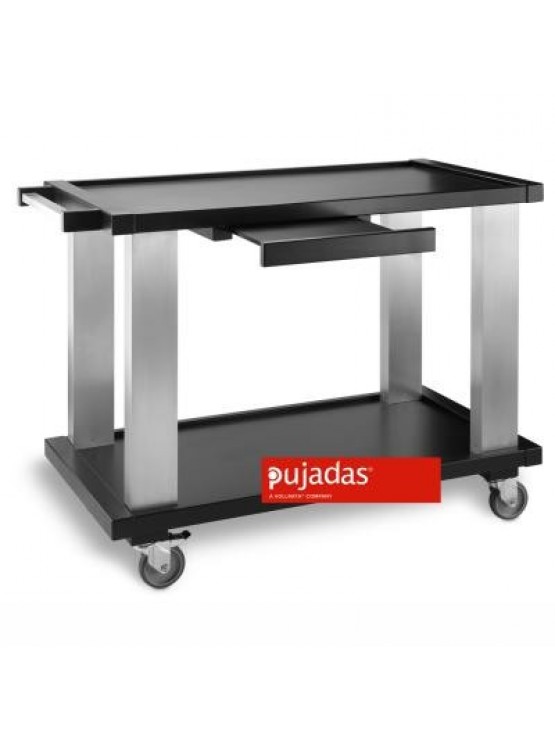 Carro Preto Madeira-Alumínio 2 Prateleiras