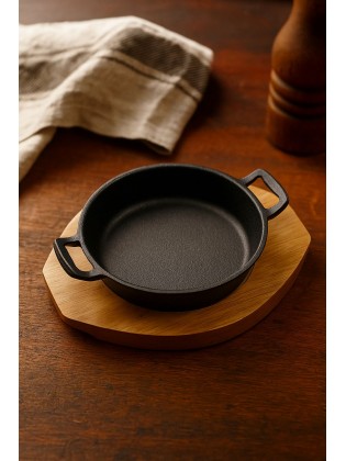 Frigideira Ferro Fundido 22cm com Base de Madeira