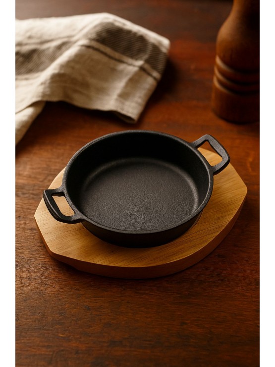 Frigideira Ferro Fundido 22cm com Base de Madeira