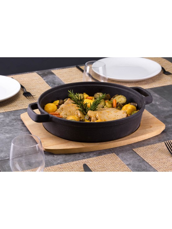 Caçarola Ferro Fundido Ø 30,2 Cm Com Base Madeira