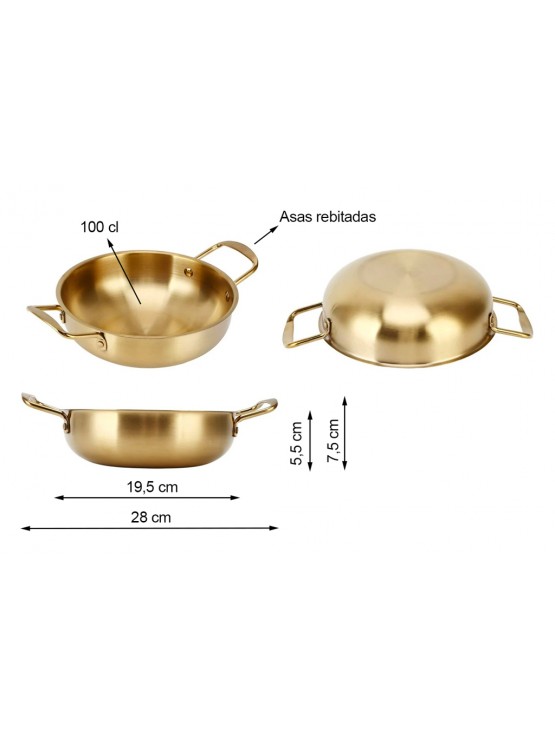 Frigideira 2 Asas para Servir Inox Dourado 1L Ø19,5x6cm