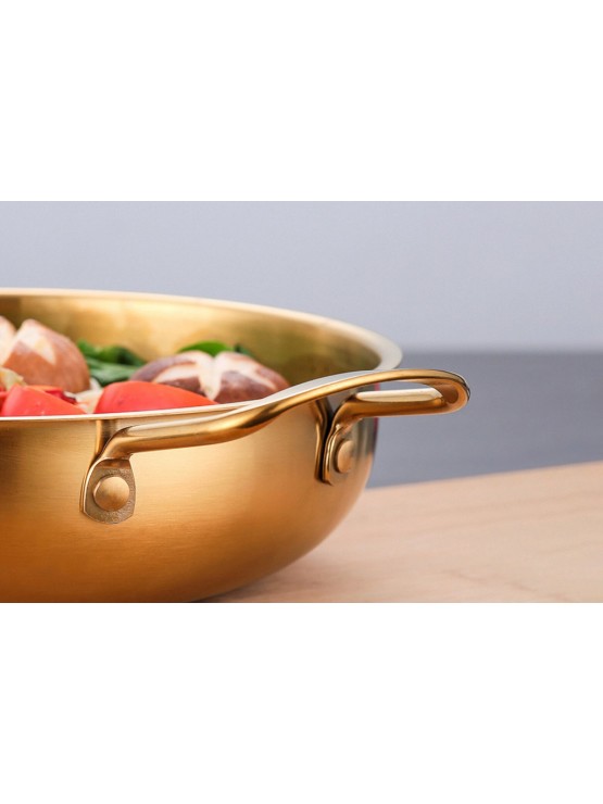 Frigideira 2 Asas para Servir Inox Dourado 1L Ø19,5x6cm
