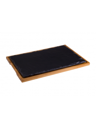 Placa Porcelana Preta c/base bambu