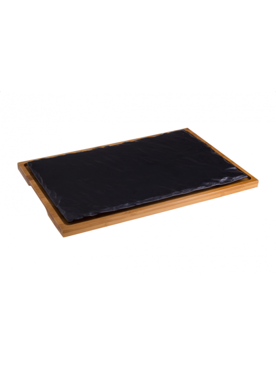 Placa Porcelana Preta c/base bambu