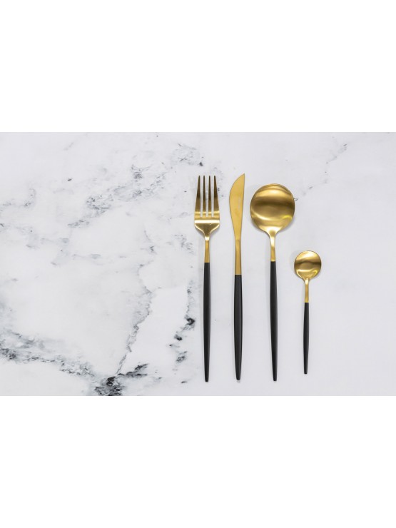 Faqueiro 24 Peças Inox Preto/Dourado 