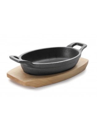 Caçarola Oval Ferro Fundido Ø 15cm Com Base Madeira