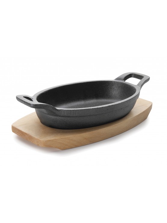 Caçarola Oval Ferro Fundido Ø 15cm Com Base Madeira