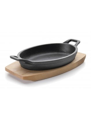 Caçarola Oval Ferro Fundido Ø 17,5 cm Com Base Madeira