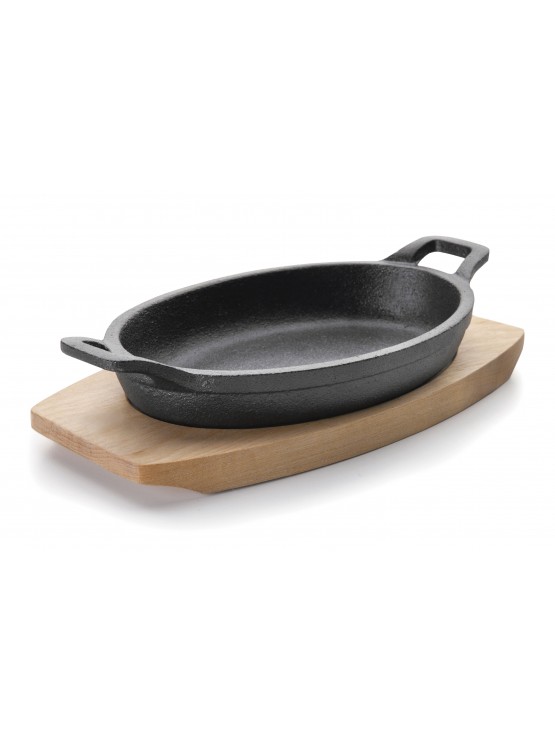 Caçarola Oval Ferro Fundido Ø 17,5 cm Com Base Madeira