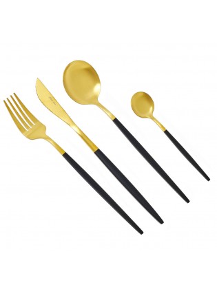 Faqueiro 24 Peças Inox Preto/Dourado 