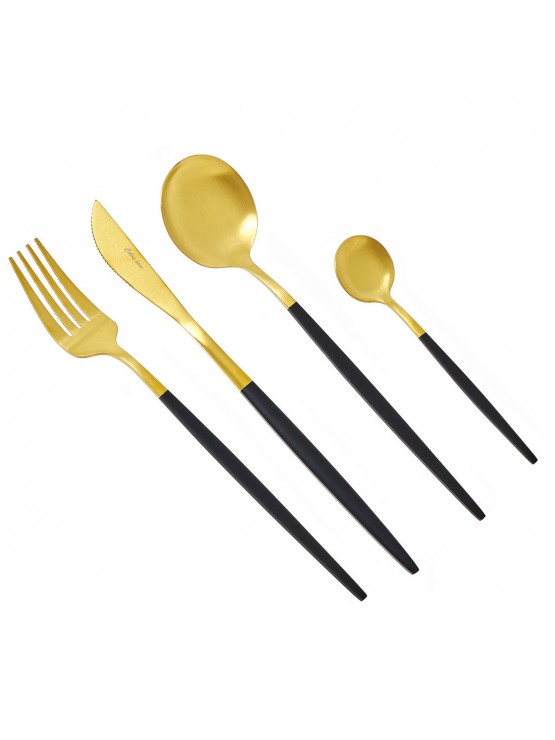 Faqueiro 24 Peças Inox Preto/Dourado 