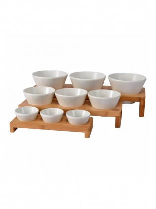 Expositor Bambu Com 3 Tigelas Melamina Diâm.11cm