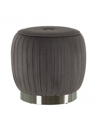 Puff Veludo Cinza Redondo