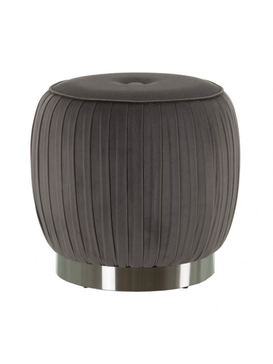 Puff Veludo Cinza Redondo