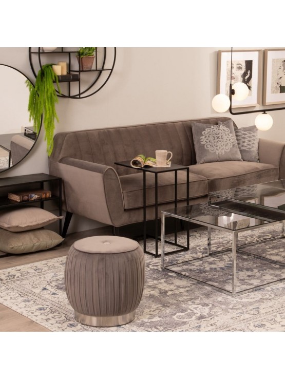 Puff Veludo Cinza Redondo