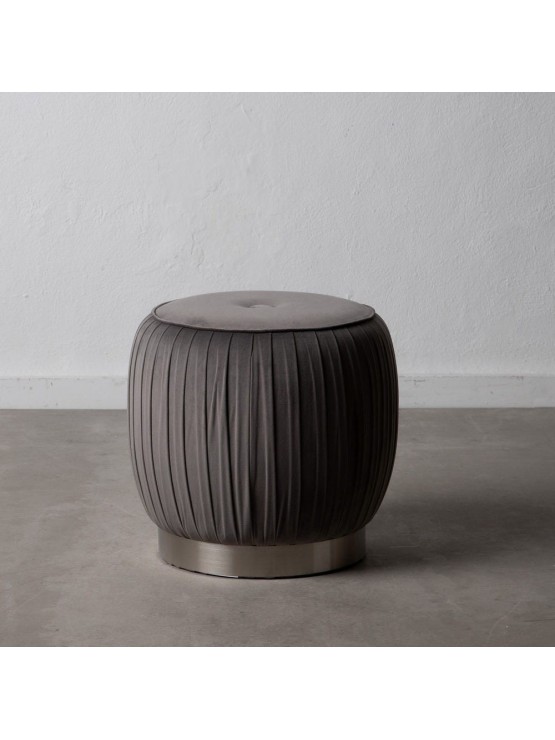 Puff Veludo Cinza Redondo