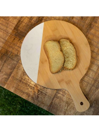 Tábua Em Bambú E Mármore Artificial Redonda 